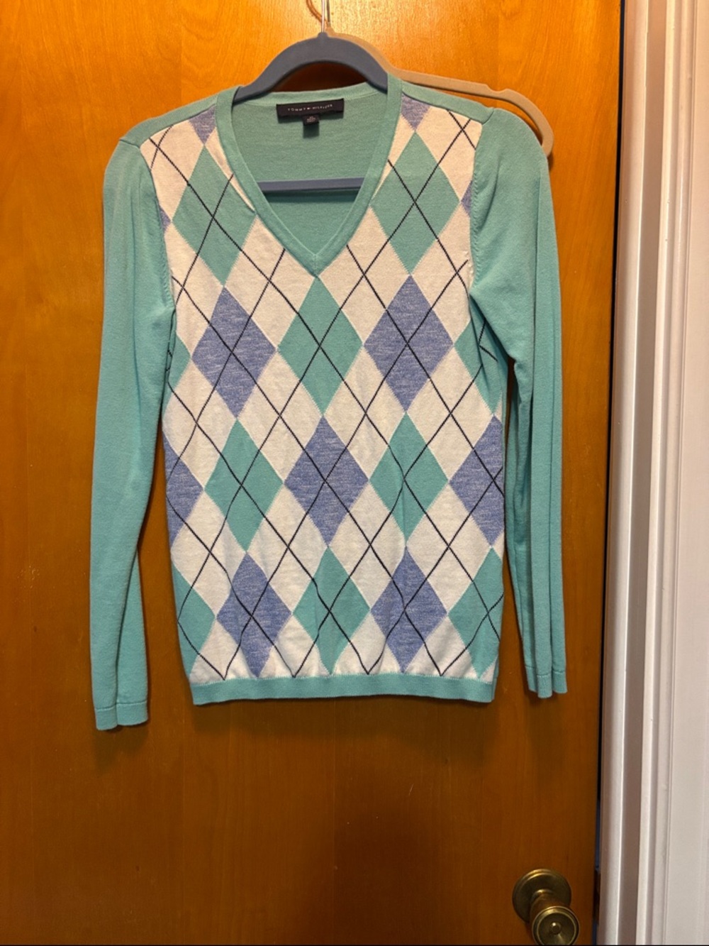 Tommy Hilfiger Aqua & Light Blue Argyle V-Neck Sweater